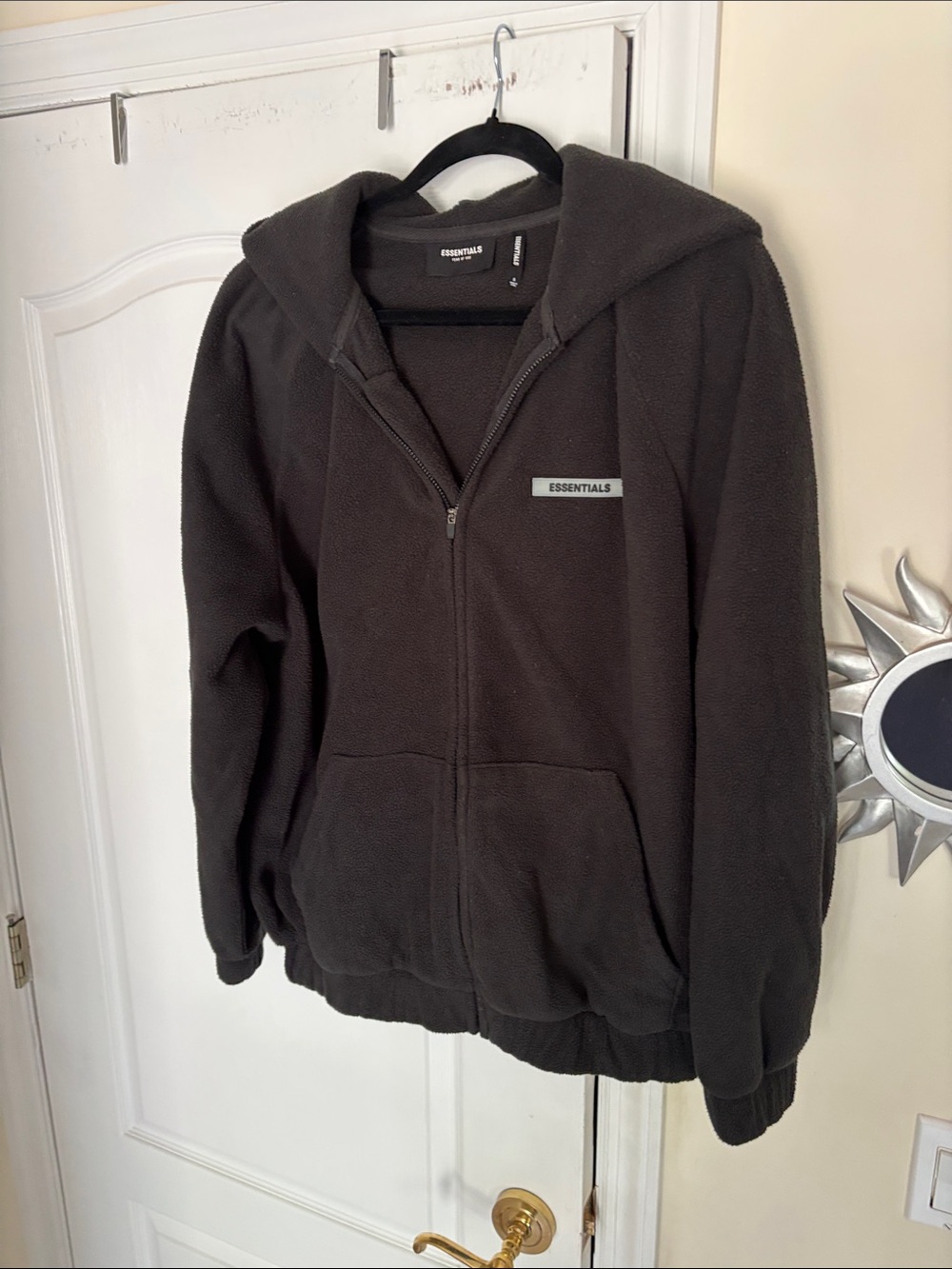 Essentials Fear Of God Black Hooded Fleece Full Zip Jacket-S